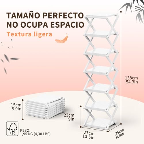 Veekovo Zapatero Vertical Estrechom, Zapatero Plegable portátil, sin instalación, Zapatero pequeño, pasillos, dormitorios y Espacios pequeños (Blanco, 7 Tier)