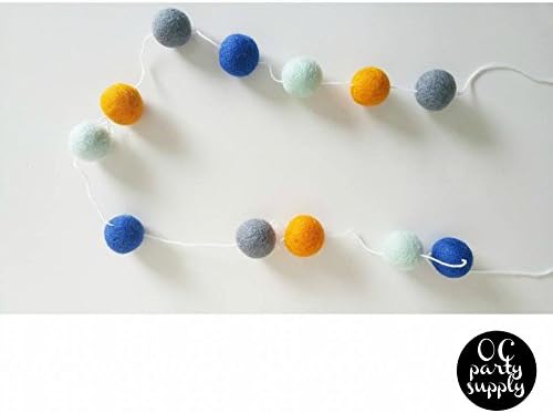 Felt Ball Garland, Pom Pom Garland, Birthday Garland, Mantel Decor, baby Boy, Nursery Decor, Boys Bedroom Decor