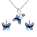 EleQueen 925 Sterling Silver Butterfly Bridal Necklace Leverback Earrings Set Denim Blue