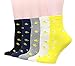 Wish Island Women's 5 Packs Cotton Crew Socks (Yellow Rubber Duck)