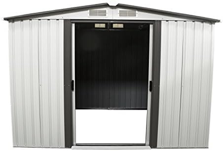Walcut Heavy Duty Outdoor Steel Garden Storage Utility Tool Shed Backyard Lawn Building Garage with Sliding Door (8ft X 6ft)