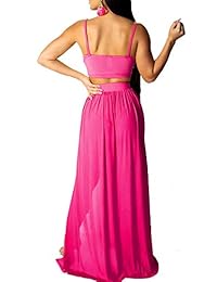 Conjunto de falda maxi de gasa con escote en V profundo y parte superior alta dividida para mujer