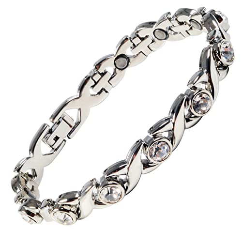 Titanium Magnetic Bracelet with a Silver Finish With Crystals for Men and Women