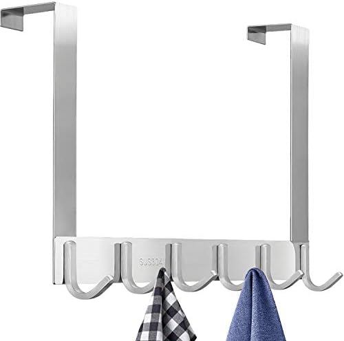 Over The Door Hanger Hook, Stainless Steel Heavy Duty Organizer Hooks Hanger, 6 Hooks Rack for Heavy Coat, Big Bags, Towel, Robe