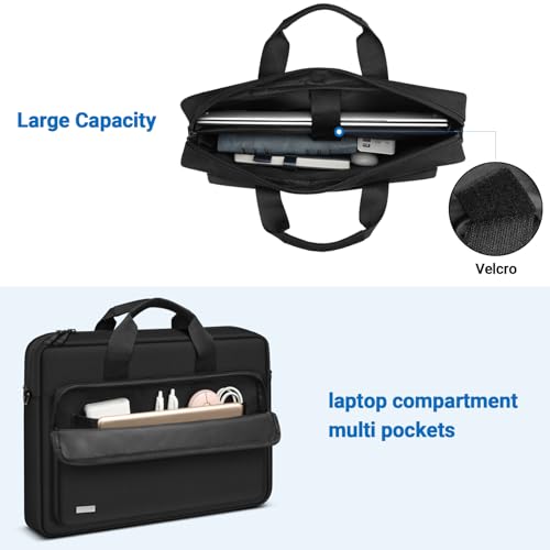TECOOL 17 Inch Laptop Bag Shoulder Bag for 17-17.3 Inch Lenovo Acer ASUS Dell HP Samsung Notebook 17-17.3 Inch Shoulder Bag Waterproof Briefcase Men's Notebook Bag Business Laptop Bag, Black