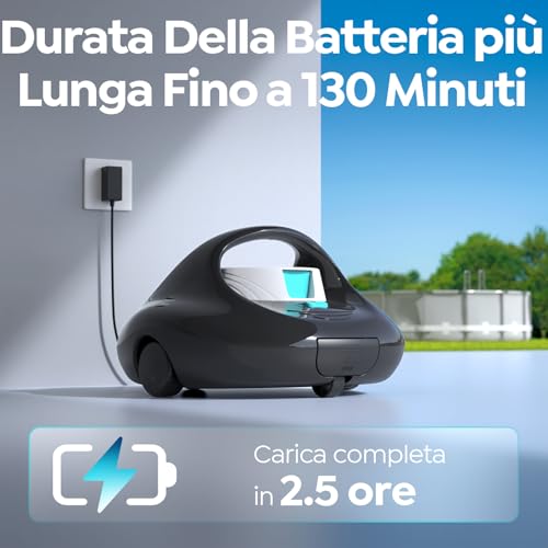 BRINBO Robot for Above Ground and In-Ground Pools, Quick Charge 2.5 Hours, Autonomy 130 Mins, Double Pull, Powerful Cleaning, Suitable for Pools up to 80 m², Black and White