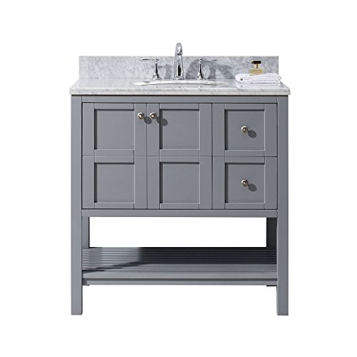 Virtu USA ES-30036-WMRO-GR-NM Not Applicable Winterfell 36 inch single Bathroom Vanity In Grey with Marble Top & Round Sink