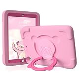 pzoz iPad Kids Case for Apple iPad Air 1/2 / 6th Generation 2018 / 5th Gen 2017 9.7 inch, EVA Shockproof Rotate Handle Folding Stand Heavy Duty Protective Cute Cover for Boys Girls (Pink)
