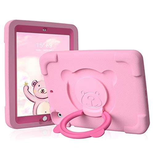 pzoz iPad Kids Case for Apple iPad Air 1/2 / 6th Generation 2018 / 5th Gen 2017 9.7 inch, EVA Shockproof Rotate Handle Folding Stand Heavy Duty Protective Cute Cover for Boys Girls (Pink)