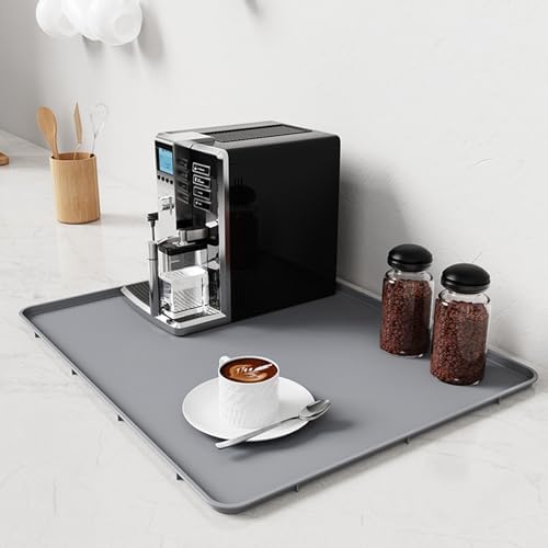 Silikon Coffee Bar Matte – 2-in-1 Anti-Rutsch Trockenmatte & hitzebeständige Arbeitsplatten-Schutzmatte für Kaffeemaschinen, Spülgestelle, Mixer (Grau-50 * 40cm)