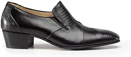 Club Cubano California Mens Leather Reptile Effect Cuban Heel Shoes Black