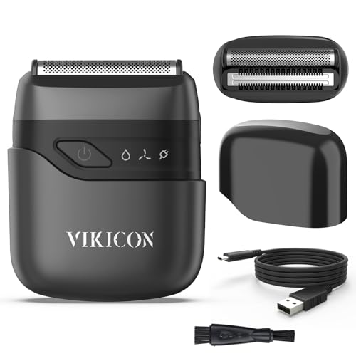 VIKICON Men's Foil Shaver, Mini Shaver, Electric Shaver for Beard & Face, Dry Razor Men's Electric, USB-C Rechargeable, Ideal for Travel (Black)