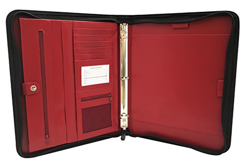 MSP Portfolio Binder with Calculator and Notepad, Zippered Around Padfolio for Work and Interview- Black with Gaming Red Interior