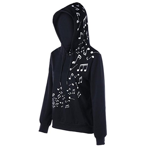 YANG-YI 2017, Womens Long Sleeve Hoodie Musical Note Print Sweatshirt Jumper Pullover Blouse (Black, S)