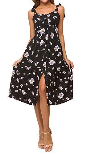 TOP-MAX Women's Dresses -V Neck Boho Floral Split Summer Prom Party Beach Casual Wedding Guest Flowy Long Maxi Dress (Floral#Q, M(US 8-10))