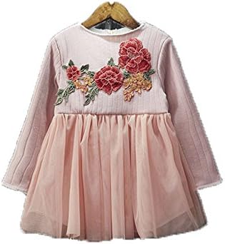 Novatx Cotton Winter Full Sleeve Princess Winter Dress for Baby Girls (130cm, pink)