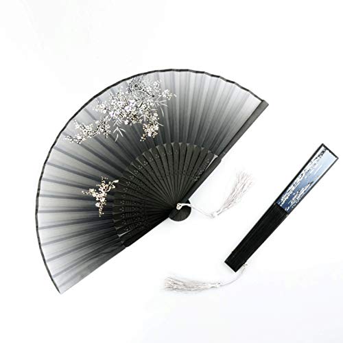 Umikk Hand Held Folding Fan, 2 Pack Craft Silk Fan with Bamboo Frame and Elegant Tassel - Thumbnail 2