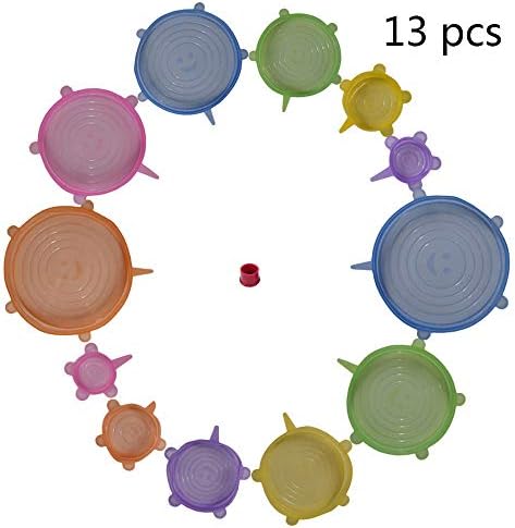 Eco-Friendly Reusable Silicone Lids Set,12 Silicone Stretch Lids Covers and 1 Silicone Bottle Cap