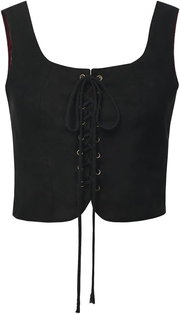 CAMDOM Womens Renaissance Lace-up Vest Steampunk Gothic Waistcoat Cosplay Costume