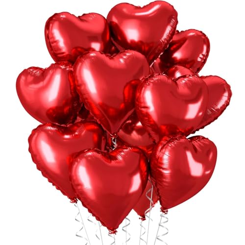 30 pcs 18 Inch Heart Balloons, Heart Foil Balloon, Heart Shape Helium Balloons for Party, Birthday, Valentine's Day, Wedding, Engagement, Mother's Day Decoration. (red)