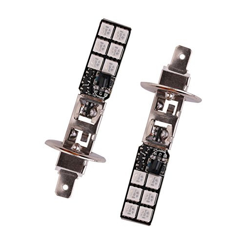 LEDHOLYT 2pcs 12V High Power 5050 12SMD Multicolor RGB LED Fog Lights for Cars Trucks Remote Control Flashing Lamp Bulb (H1) - Thumbnail 2