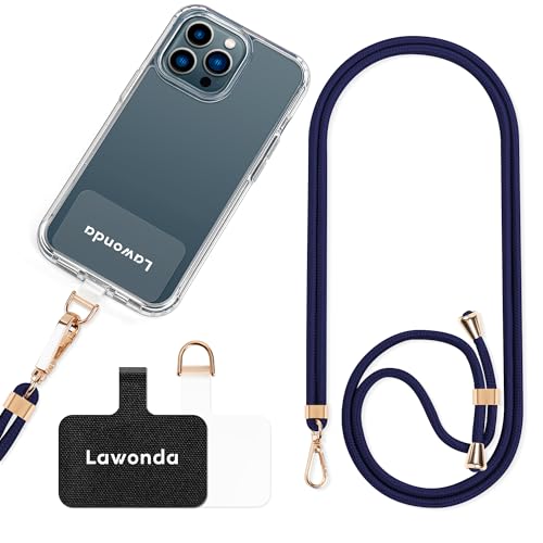 Lawonda Phone Lanyard Universal Cell Phone Crossbody Strap with Adjustable Nylon Neck Lanyard 2 Pieces Black and Clear Patch for Most Smartphones with