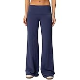 NUFIWI Women Fold Over Low Rise Lounge Pants Y2K Comfy Wide Leg Pajama Pants Stretch Flared Yoga Legging Bottoms