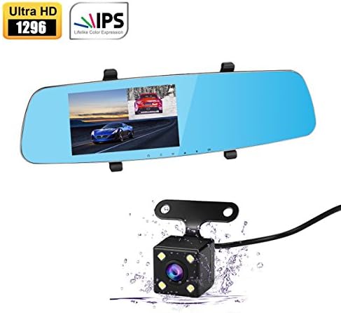 Apleye Dash Cam, 5.0"IPS Screen 170° Wide Angle Full HD 1296P Upgraded Dual Car Camera Video Recorder for Vehicles Front and Rear Mirror Dashcam DVR with Parking Mode G Sesor Superior Night Vision