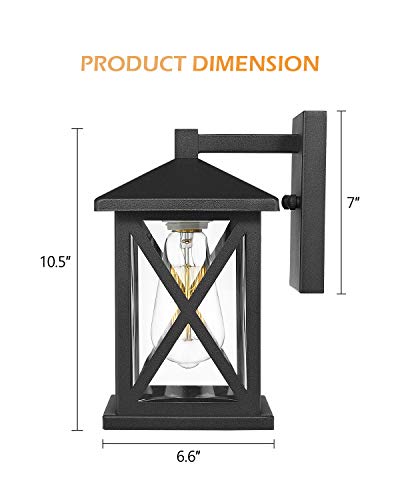 Jazava Outdoor Wall Sconces Light Fixtures Porch Lights, One-Light Exterior Wall Mounted Lights, 11.6 inches Height Outside House Lights with Clear Glass Shade and Matte Black Finish, Medium - Thumbnail 5