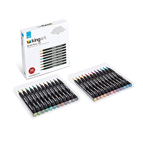 KINGART Pro Brush Pens, 24 Colors for Real Watercolor Painting with