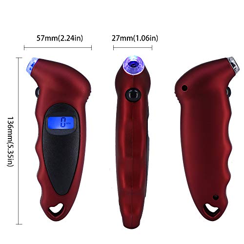 HUIQIAODS Digital Tire Gauges 150 PSI 4 Pressure Units with Lighted Nozzle Backlit LCD and Non-Slip Grip for Vehicle Motorcycle Bike - Red - Thumbnail 6