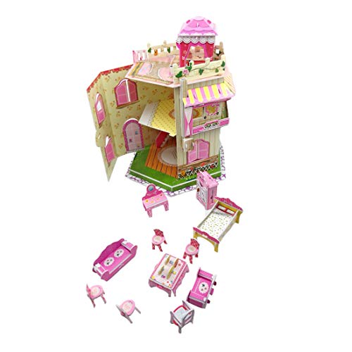 Rooftop Romance 3D Puzzle Dollhouse for Girls Easy to Assemble 3-D Miniature Doll House Building Kit with LED Light for Kids - Educational Paper Jigsaw Puzzles Perfect Craft Toys Gift 101 Pcs