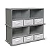 Badger Basket Stackable Toy Storage Organizer - 5-Shelf Modular Unit with 3 Removable Fabric Bins, Solid Panel Construction, Expandable Design for Toys and Crafts - Gray