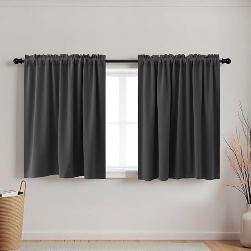 KOUFALL Small Window Blinds for Bathroom Kitchen,Blackout Keep Heat Black Out Window Coverings Heat Blocking Curtains for Bedroom,24 Inch Length Dark Gray