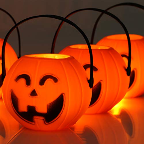 Kesoto Halloween Mini Pumpkin Candy Bucket Portable Pumpkin Bucket Children Trick or Treat Bags for Party Favors 8.5 x 5.5 x 6.5cm 6pcs, Orange