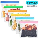 BQYPOWER Reusable Sandwich Bags 6-Packs, Reusable Ziploc Kids Snacks Bags, FDA Grade PEVA Leakproof Ziplock Food Storage Bag, Freezer Safe Biodegradable Baggies Ideal for Lunch, Fruits, Make-up