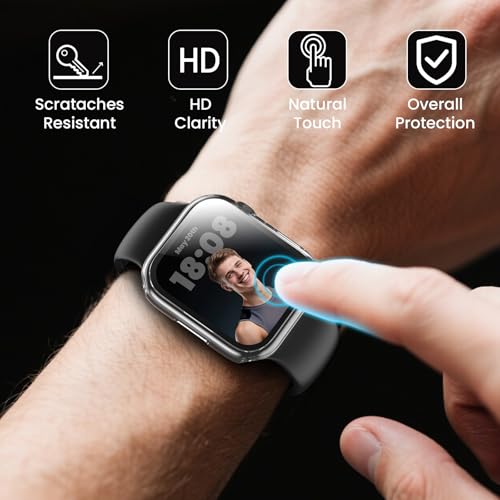 Delidigi 3 Pieces Protective Apple Watch Series 6/Series 5/Series 4/SE 40mm, Ultra Thin PC Case, with Full Tempered Glass Screen Protector Protective Case for iWatch (Transparent)