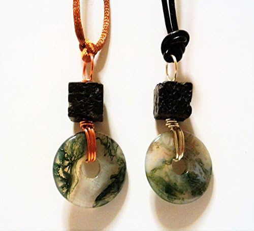 Moss Agate and Lava pendant in Copper