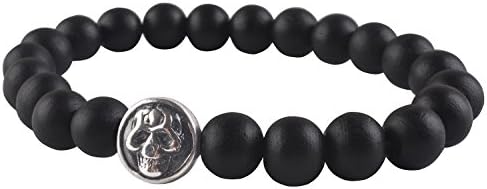 Starmond Mens Agate Beaded Skull Bracelet Bangle Link Chain cuff bracelet Elastic