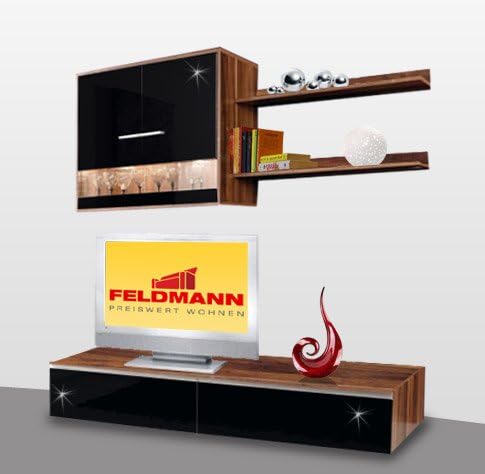 Wohnwand Leonardo Nussbaum Schwarz Hochglanz Amazon De Kuche Haushalt