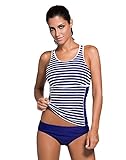 HDE Racerback Tankini Women's Striped Two Piece Bathing Suit Open Back Swimsuit