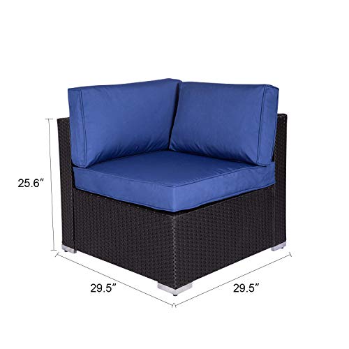 Kinbor Black Wicker Patio Loveseat 2 PCS Outdoor Garden Furniture Set Rattan Corner Sofa with