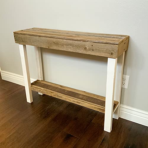 Del Hutson Designs Roland Console Table, Natural Wood w/White Solid Wood Legs Farmhouse Rustic
