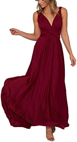 Evening Gown Dresses Womens Cocktail Long Dress Ladies Back Bandage Sleeveless Solid Color Maxi Causal Holiday Beach Party Dress Woman Deep V-Neck Halter Dresses