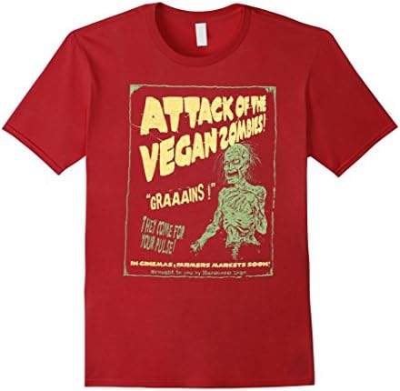 Men's Vegan shirt attack of vegan zombie shirt for vegetarian tee Medium Cranberry