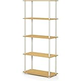 FURINNO Turn-N-Tube 5-Tier Multipurpose Shelf Display Rack, Single, Beech/White