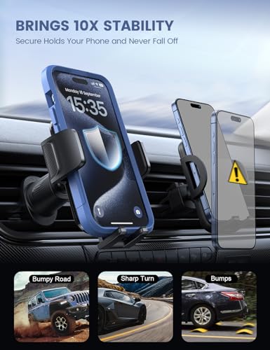 Lamicall Car Phone Holder Vent - [Thick Cases Friendly] Wider Clamp & Metal Hook, Phone Holders for Your Car Mount Automobile Hands Free Cradle Air Vent for iPhone 17 16 15 14 Pro Max All Smartphone