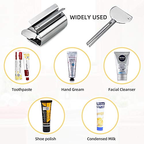4 Pcs Toothpaste Squeezer - 2 in 1 Toothpaste Dispenser Key and Toothpaste Tube Squeezer Rollers, Metal Toothpaste Tube Wringer Seat Holder Stand by INTSUN