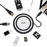 USB C Hub, ICZI 8-in-1Type C to HDMI VGA Adapter with 2 USB 3.0 Type A Ports, RJ-45 Ethernet, TF/SD Slots, USB C Power Delivery for MacBook Pro 2016/2017/2018, Razer Laptop and More(Black&White)