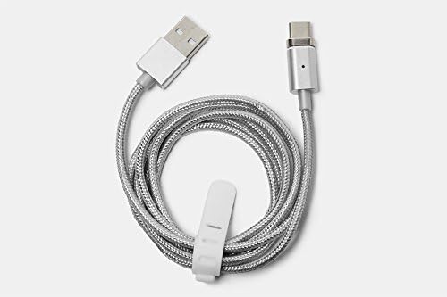 Plugies US Patented Magnetic Quick Connect Cable for Power Charging, Data Transfers, Nylon Braided, Bidirectional, Neodymium Magnets, LED Charging indicator - Silver - For USB-C products